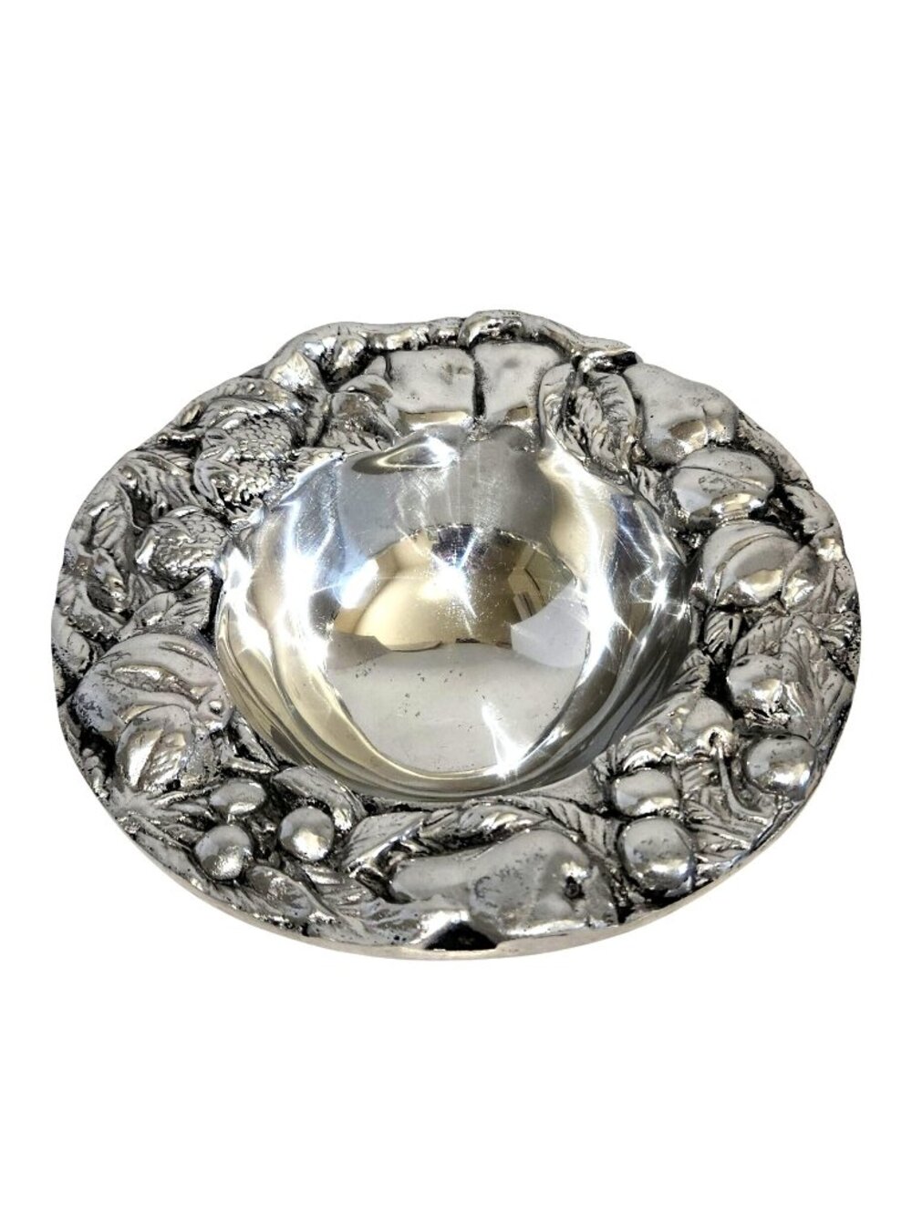 Small Vintage Mexican Pewter Fruit-Themed Bowl Dish